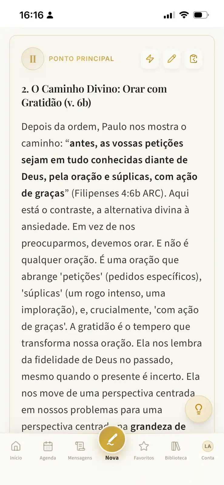 Ponto principal do sermão desenvolvido no SermonFlow